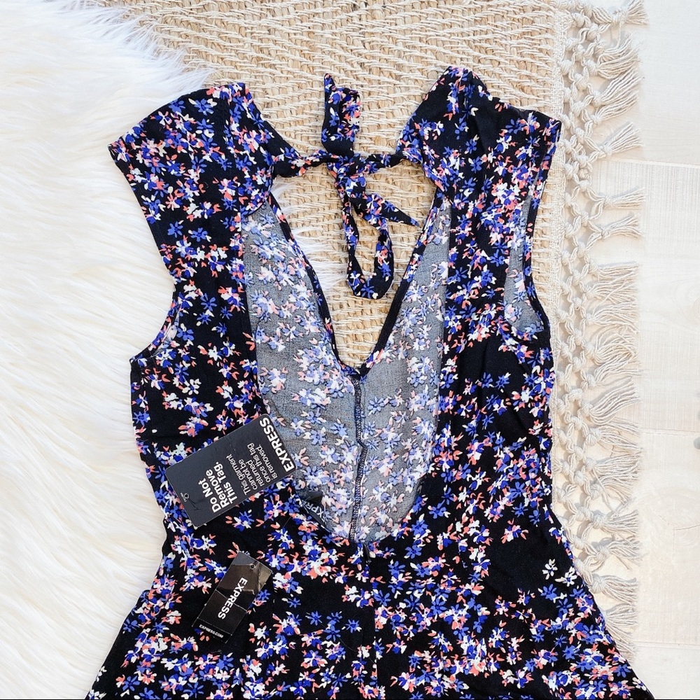 Express Black Floral Halter Romper with Purple & Pink Flowers - Picture 4 of 4